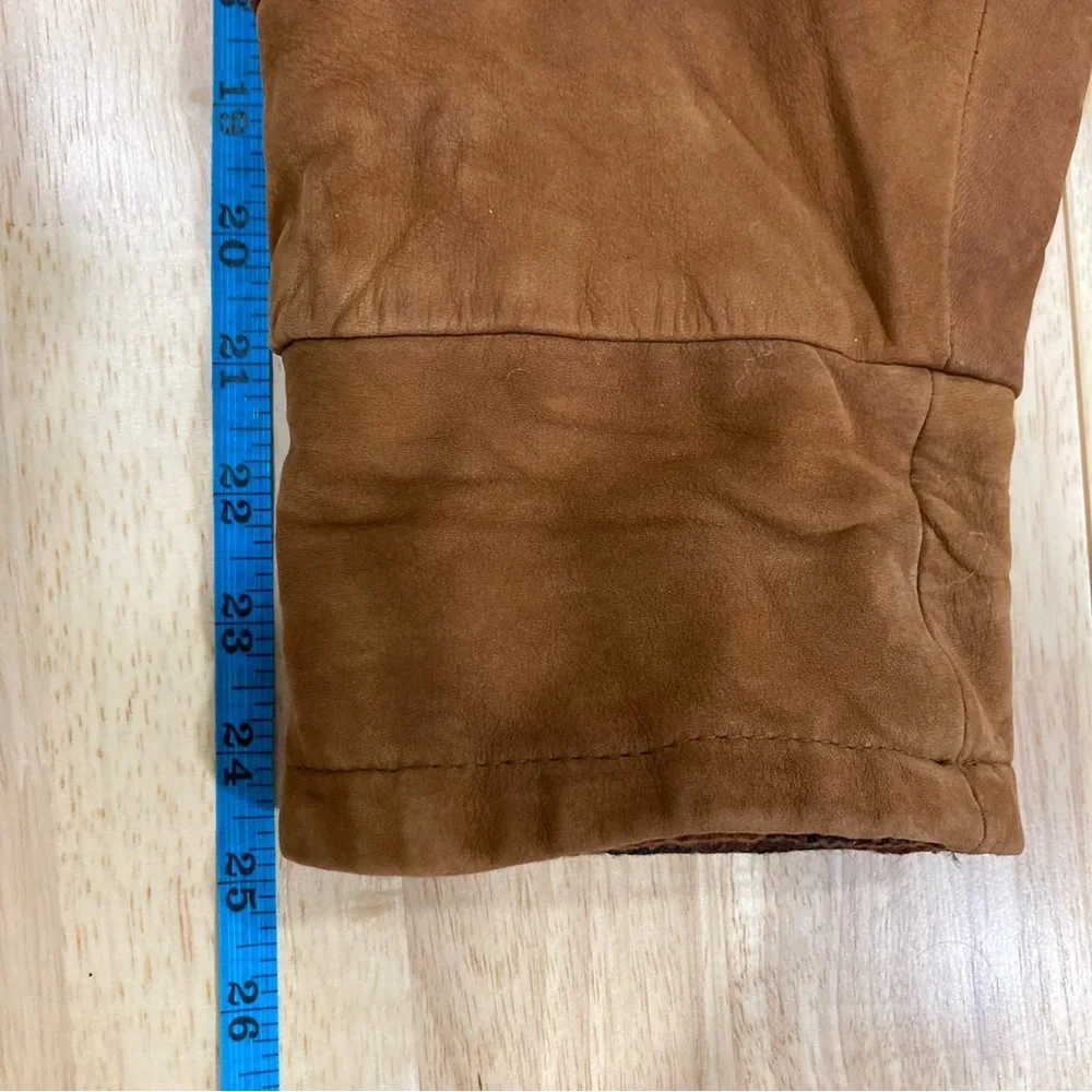 G-III Men's Light Brown Leather Jacket with Plaid Lining Size S